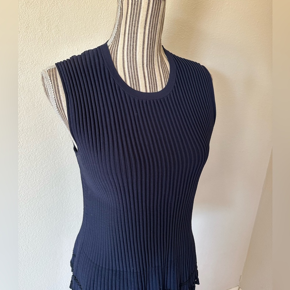Theory Navy Ribbed Tank Ruff Bottom Woman's M - Picture 5 of 10